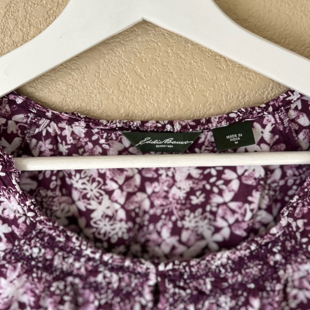 Eddie Bauer 100% Cotton Purple and White Floral Blouse Size M Cottagecore - Picture 3 of 8